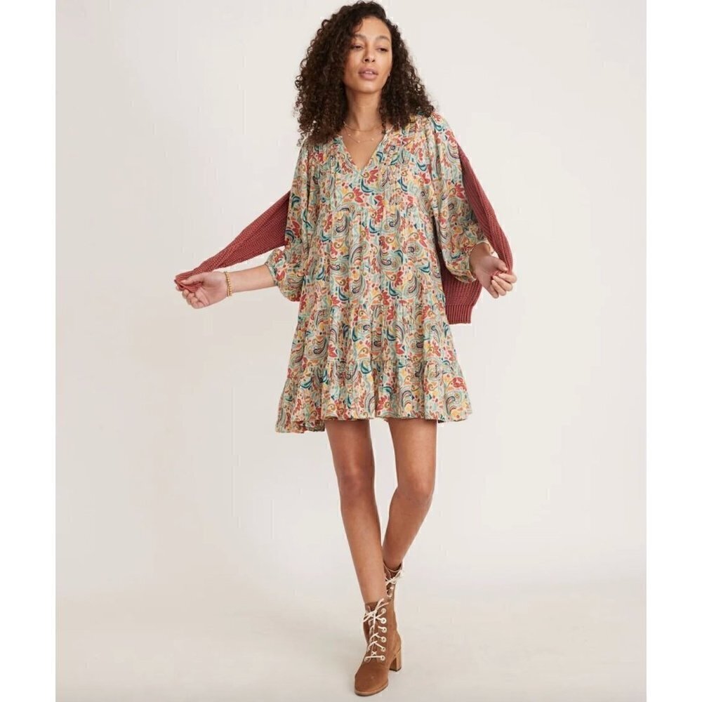 Marine Layer Scarlett Floral Bohemian Mini Dress Multi Paisley Womens Size XS